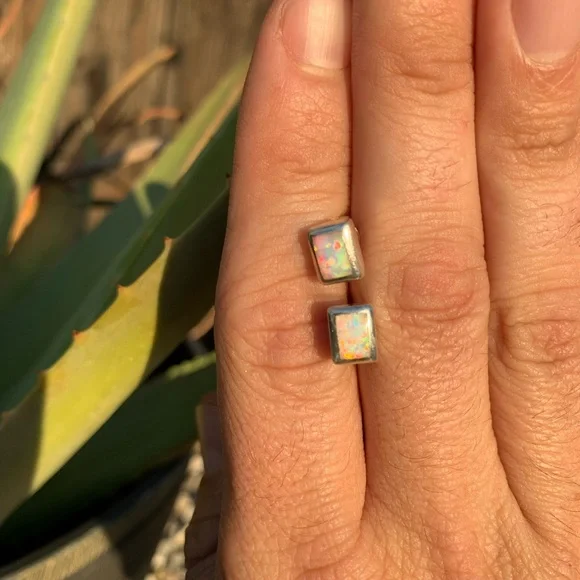 Opal Sterling Silver Stud Earrings - Picture 2 of 13